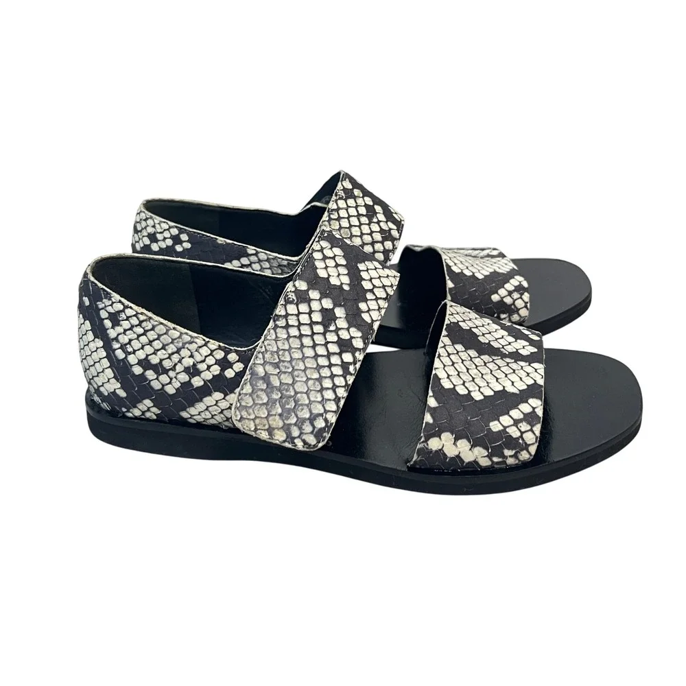 Vince Snake Print Leather Adjustable Strap Flat Sandals Size US 6.5 / EUR 37